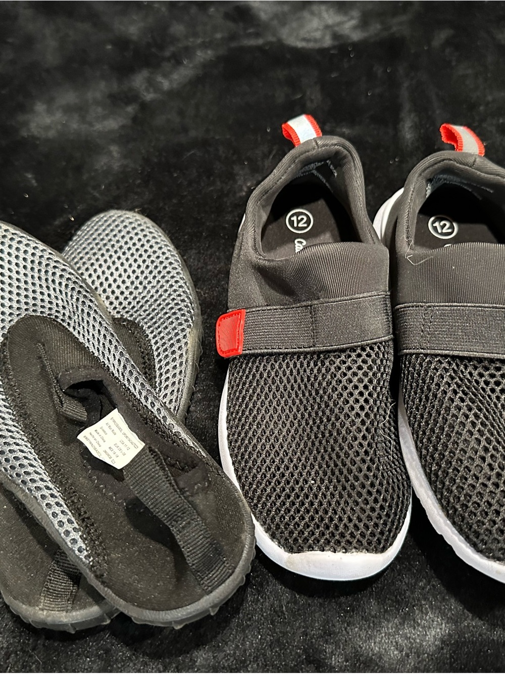 lot of 2 -Kids Black Mesh Slip-On Sneakers with Red Accent water shoes size11/12